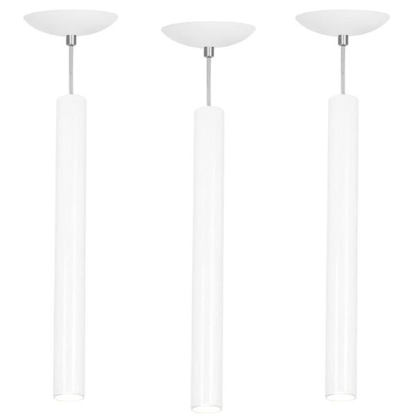 Kit 3 Pendente Tubo Cilindro Branco 50cm + Led 3k