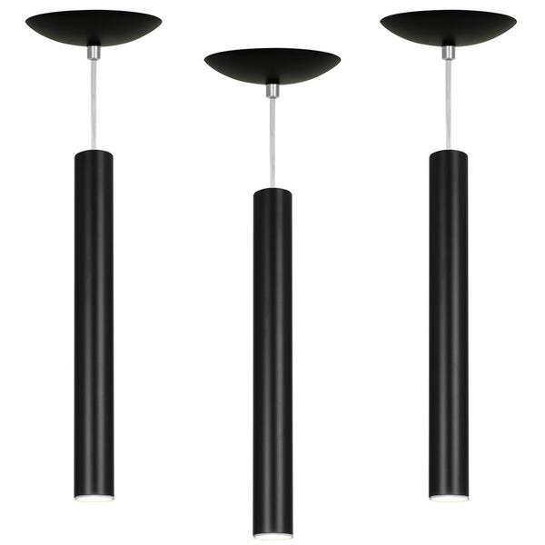 Kit 3 Pendente Tubo Cilindro Preto 40cm + Led 6k