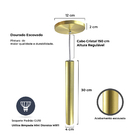 Kit 3 Pendente Tubo Dourado 30cm Cabo Cristal + Led Lâmpada:b