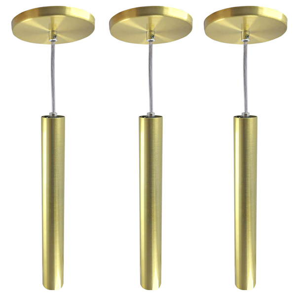 Kit 3 Pendente Tubo Dourado 30cm Cabo Cristal + Led Lâmpada:b