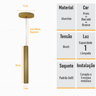 Kit 3 Pendente Tubo Palito Moderno 30cm - Ouro