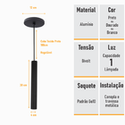 Kit 3 Pendente Tubo Palito Moderno 30cm - Preto