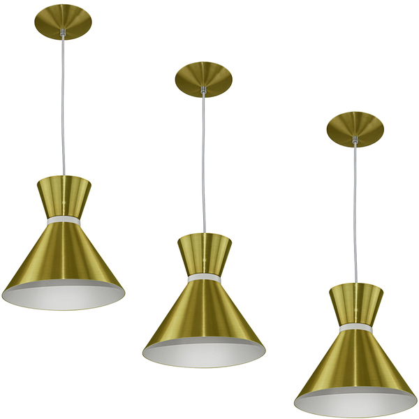 Kit 3 Pendentes Berlin 21cm Mesa Balcão Gourmet Dourado