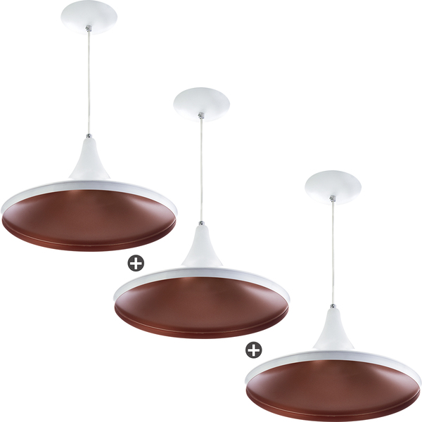 Kit 3 Pendentes Chapeu Aluminio Tom Dixon Branco Lindíssimo