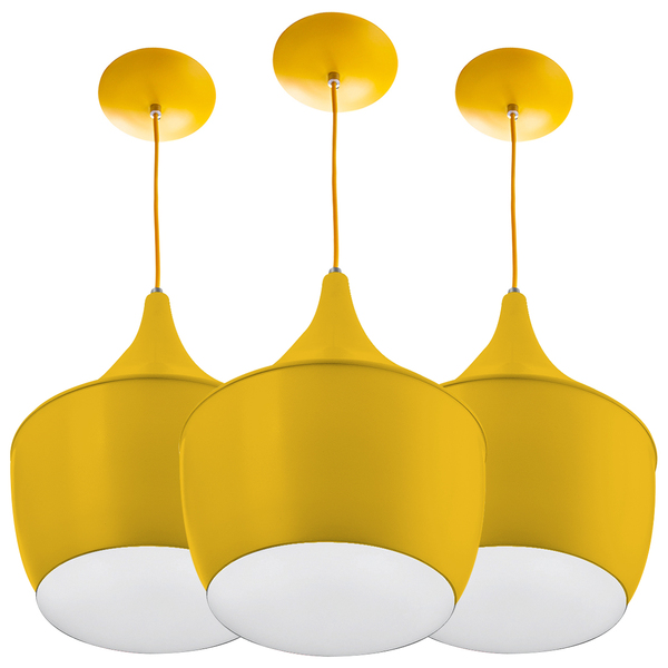 Kit 3 Pendentes Gourmet Balão 32x25cm Amarelo