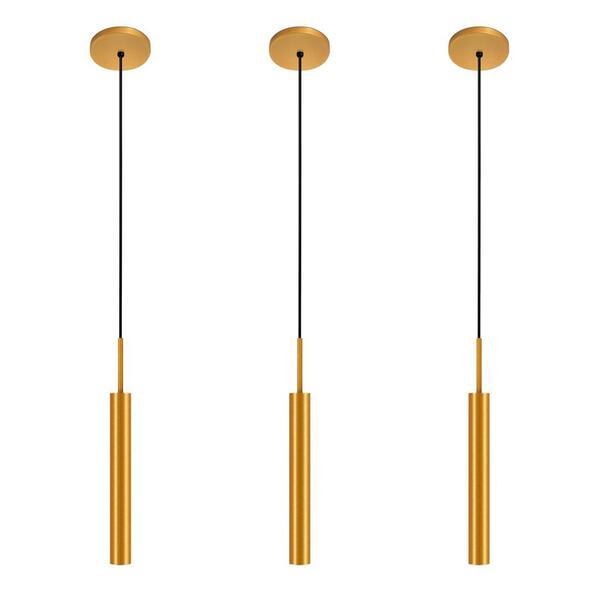 Kit 3 Pendentes Luminária Teto Tubo Sala Quarto Dourado 40cm