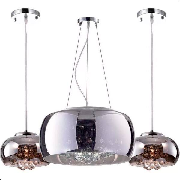 Kit 3 Pendentes Luxo Soho Cristal K9 Original Vidro Cromado