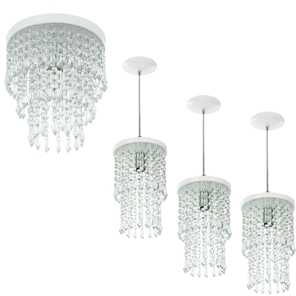 Kit 3 Pendentes Spark + Lustre Plafon Manucrillic Branco