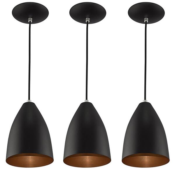 Kit 3 Pendentes Vegas Premium Gourmet Aluminio Preto/cobre