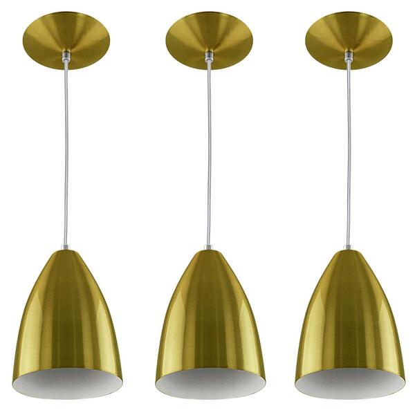 Kit 3 Pendentes Vegas Premium Gourmet Em Aluminio Dourado