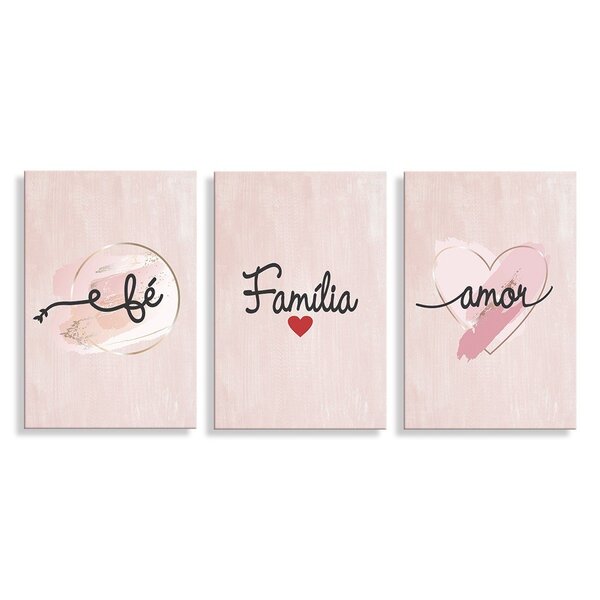 Kit 3 Placas Decorativa Fé Família Amor 20x30