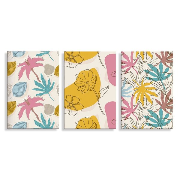 Kit 3 Placas Decorativa Flores Coloridas 20x30