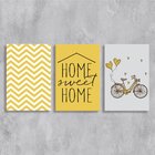 Kit 3 Placas Decorativa Home Sweet Home Amarela 20x30