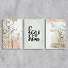 Kit 3 Placas Decorativa Home Sweet Home E Flores  20x30