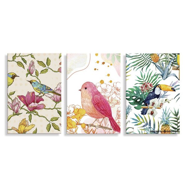 Kit 3 Placas Decorativa Pássaros 20x30