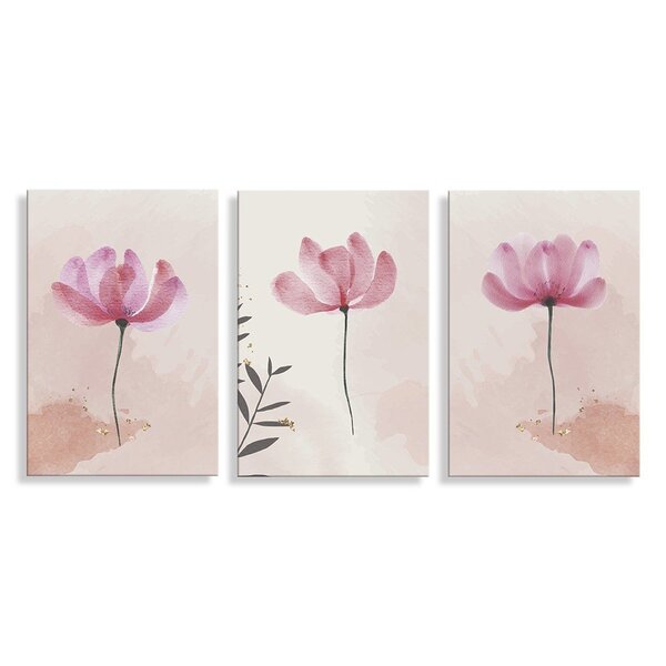 Kit 3 Placas Decorativa Rose E Flor 20x30