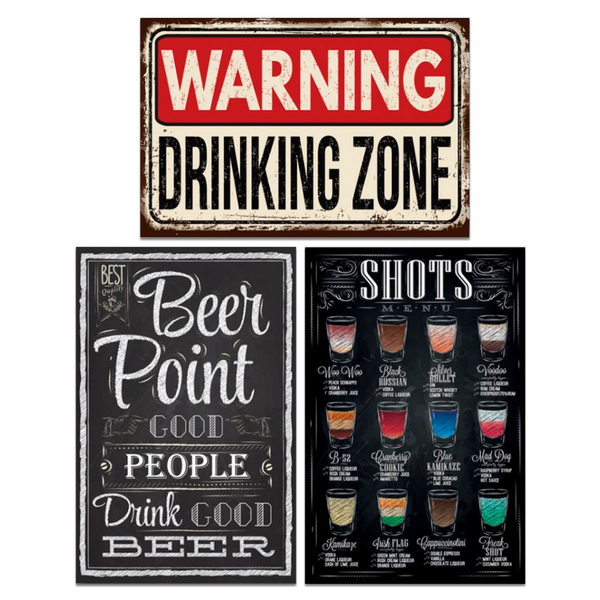 Kit 3 Placas Decorativas Bebidas Drinks Shots