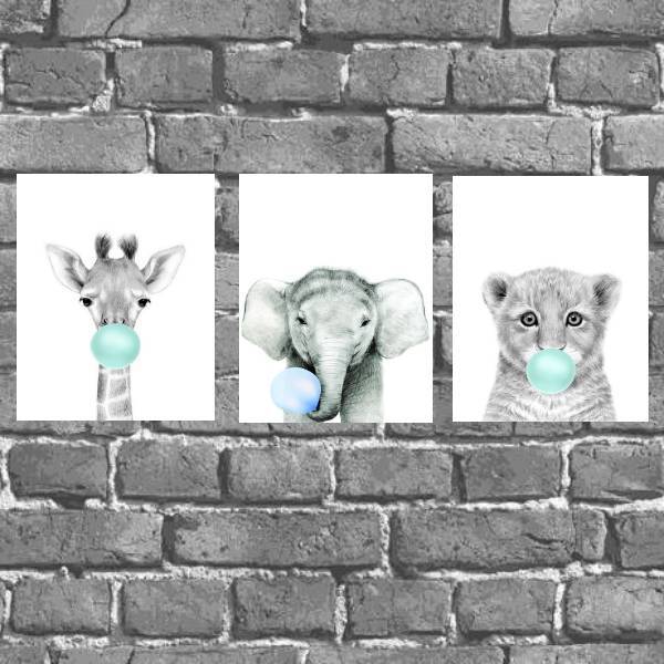 Kit 3 Placas Decorativas Bubble Gum Azul 18x27cm