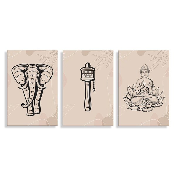 Kit 3 Placas Decorativas Buda E Elefante 20x30