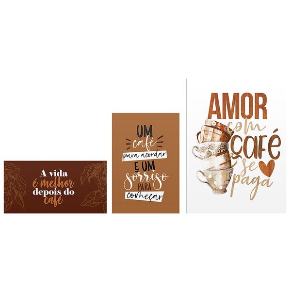 Kit 3 Placas Decorativas Cozinha Xícara Frases Amor Cantinho