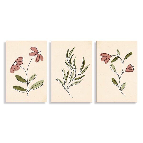 Kit 3 Placas Decorativas Flor E Folhas Verde 20x30