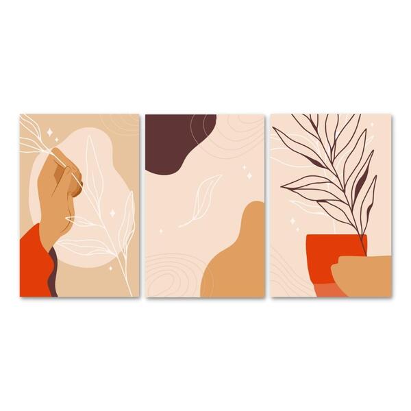 Kit 3 Placas Decorativas Flores Abstrato 20x30 Cm Mdf