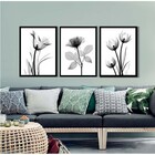 Kit 3 Placas Decorativas Flores Minimalistas Pretas Plantas