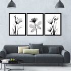Kit 3 Placas Decorativas Flores Minimalistas Pretas Plantas