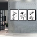 Kit 3 Placas Decorativas Flores Minimalistas Pretas Plantas