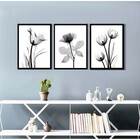 Kit 3 Placas Decorativas Flores Minimalistas Pretas Plantas