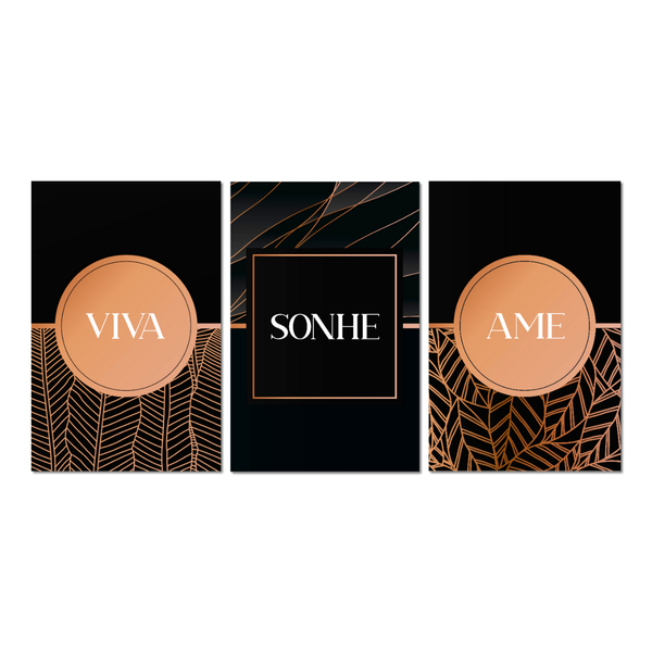 Kit 3 Placas Decorativas Frases Viva Ame Sonhe 20x30 Cm Mdf