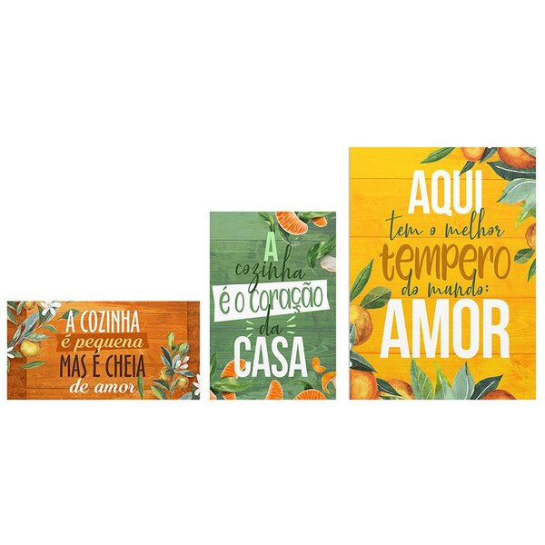 Kit 3 Placas Decorativas Gourmet Frases Amor Pela Cozinha E T
