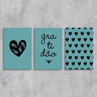 Kit 3 Placas Decorativas Gratidão Azul 20x30