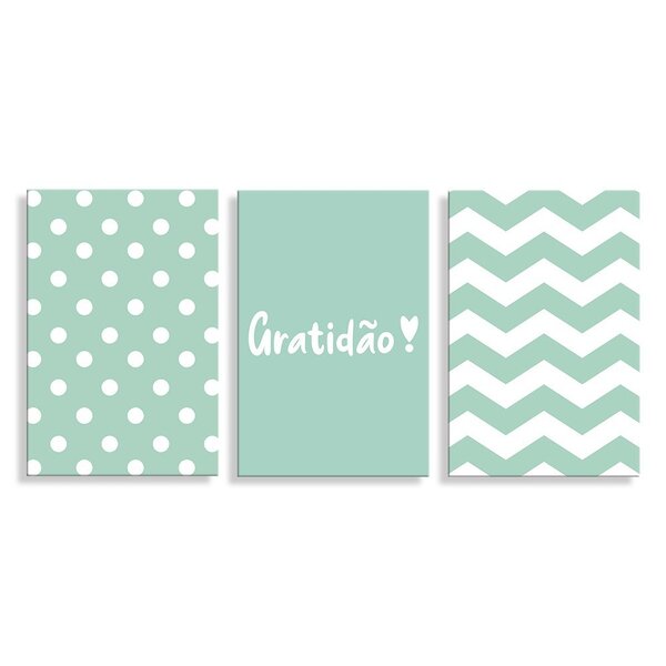 Kit 3 Placas Decorativas Gratidão Geométrico 20x30