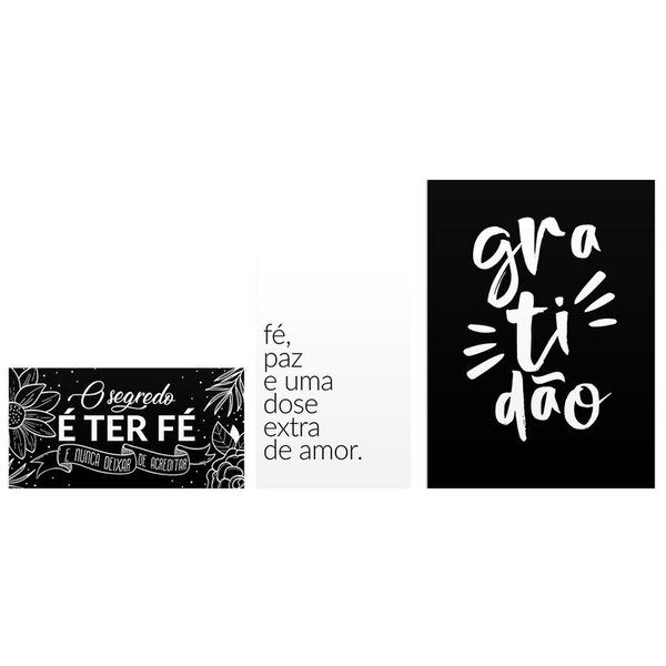Kit 3 Placas Decorativas Minimalismo Frases Gratidão Fé