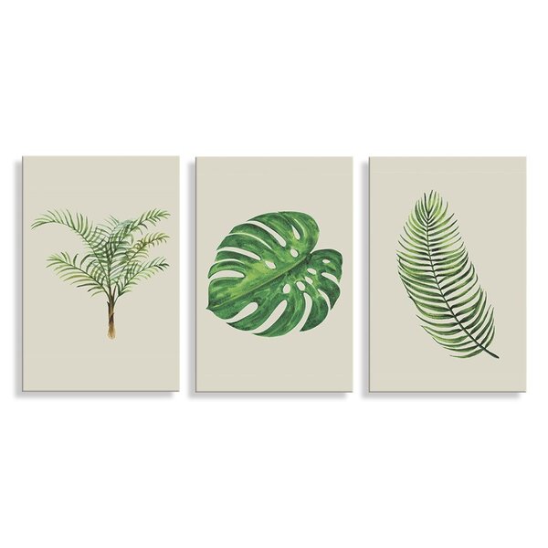 Kit 3 Placas Decorativas Mix De Folhas 20x30