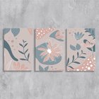Kit 3 Placas Decorativas Rose Folhas E Flores 20x30