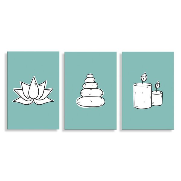 Kit 3 Placas Decorativas Símbolos Do Budismo 20x30