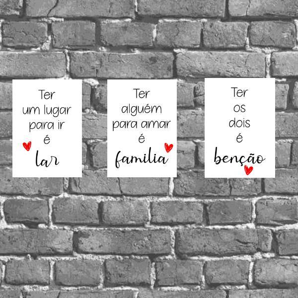 Kit 3 Placas Família Lar Benção 18x27cm