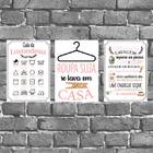 Kit 3 Placas Guia Da Lavanderia Rosa 18x27cm