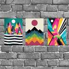 Kit 3 Placas Parede Abstratas Coloridas 18x27cm