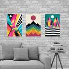 Kit 3 Placas Parede Abstratas Coloridas 18x27cm