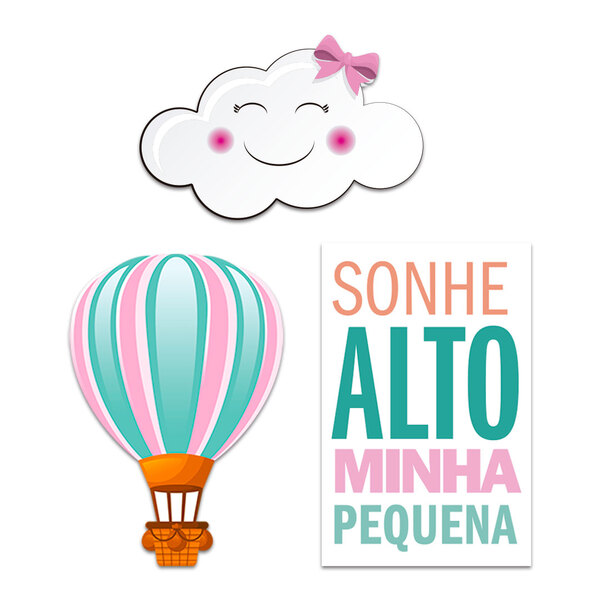 Kit 3 Placas Quadros Decorativos Infantil Menina Bebê Balão