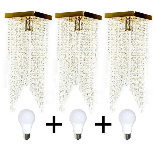 Kit 3 Plafon 7201 Dourado Brilhante C/lamp. 15x45cm