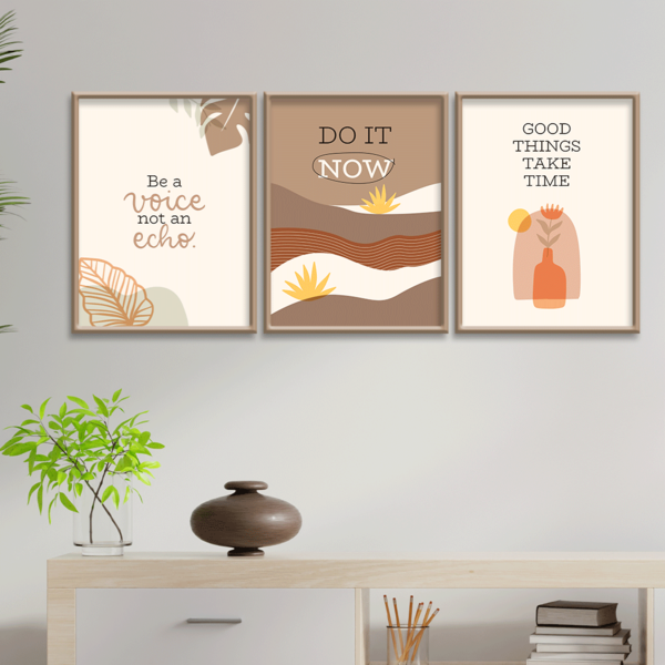 Kit 3 Plaquinhas Decorativa Adesivada Abstract Minimalist