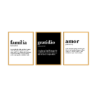 Kit 3 Plaquinhas Decorativa Adesivada Família, Gratidão, Amor