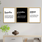 Kit 3 Plaquinhas Decorativa Adesivada Família, Gratidão, Amor