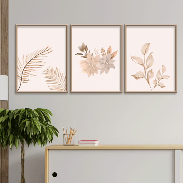 Kit 3 Plaquinhas Decorativa Adesivada Flores Boho