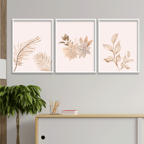 Kit 3 Plaquinhas Decorativa Adesivada Flores Boho