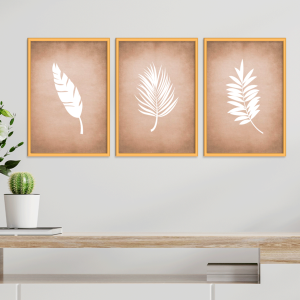 Kit 3 Plaquinhas Decorativa Adesivada Folhas